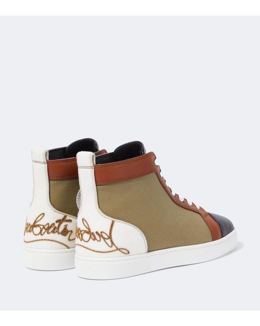 Christian Louboutin Brown Fun Louis Leather-Trimmed Sneakers for men