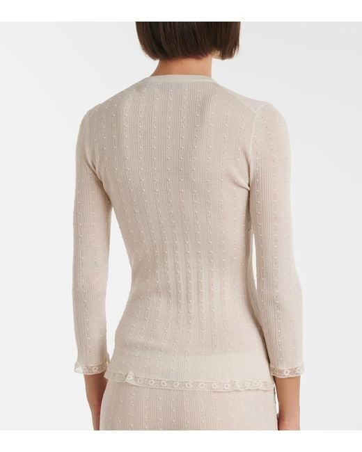 Gucci White Lace-Trimmed Wool Cardigan