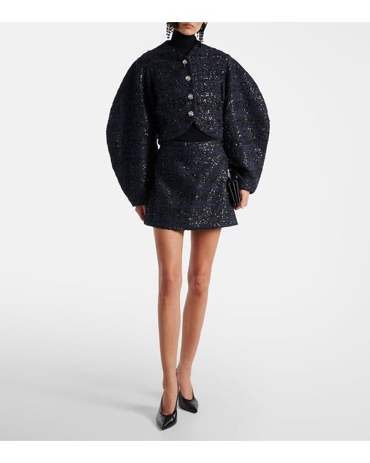 ROTATE BIRGER CHRISTENSEN Blue Jacke Aus Boucle Mit Pailletten