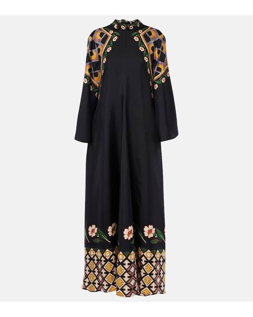 LaDoubleJ Black Magnifico Printed Silk Twill Maxi Dress