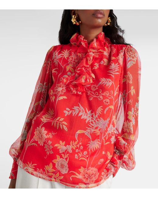 Blusa de seda floral con volantes Etro de color Red