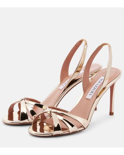 Aquazzura Pink Tati 85 Metallic Leather Sandals