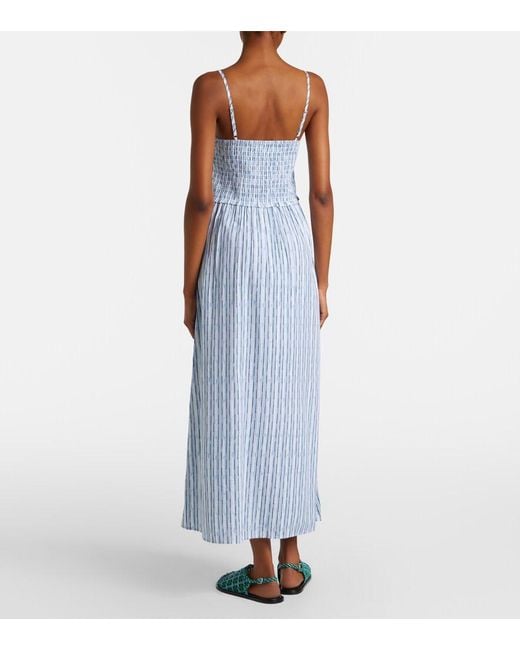 Velvet Blue Senara Striped Cotton-Blend Maxi Dress