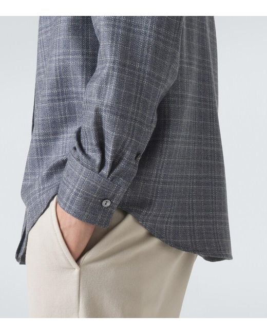 Agnona Blue Checked Wool, Silk, And Linen Shirt for men