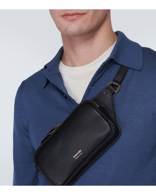 Tom Ford Black Leather Belt Bag for men