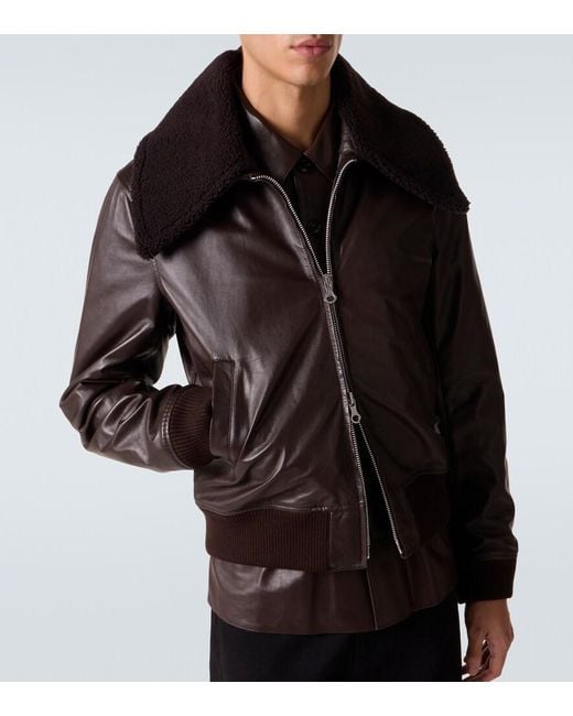 Our Legacy Black Pharos Leather Bomber Jacket for men