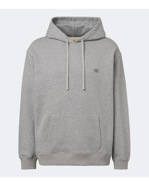 Valentino Gray Vlogo Cotton Jersey Hoodie for men