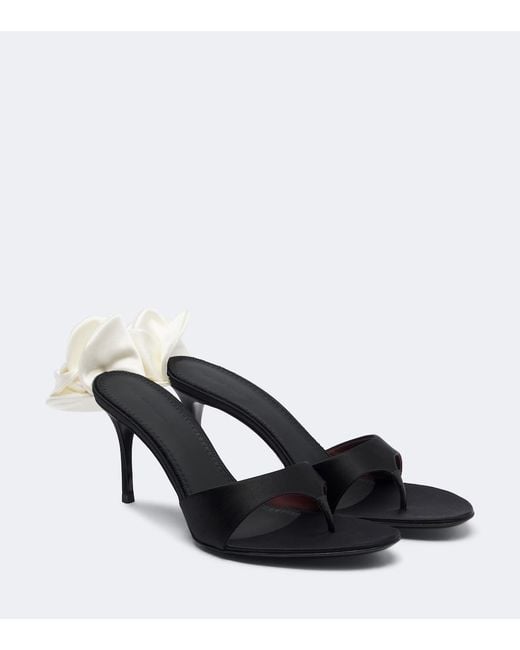 Magda Butrym Black Floral-Applique Satin Thong Sandals