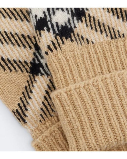 Burberry Natural Check Cashmere-Blend Gloves