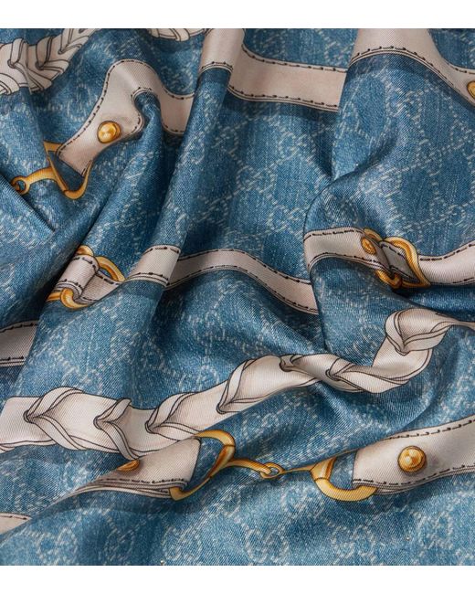 Panuelo De Sarga De Seda Con Horsebit Gucci de color Blue