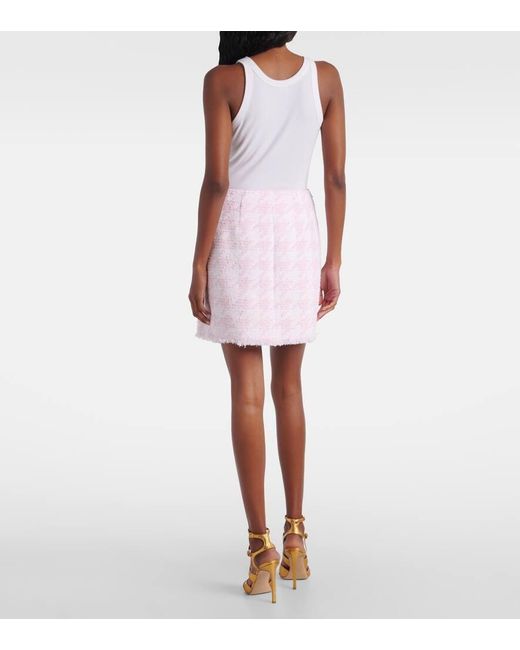 Mini-Jupe En Coton Melange A Carreaux Balmain en coloris Pink