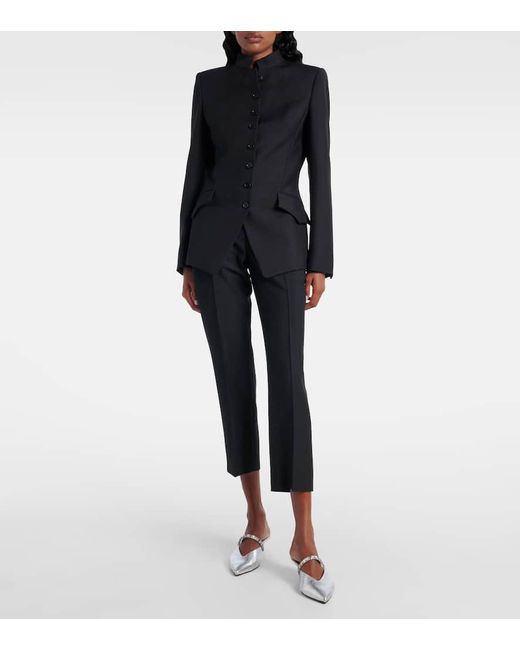 Alexander McQueen Blue Gerade Cropped-Hose Aus Wolle Und Mohair