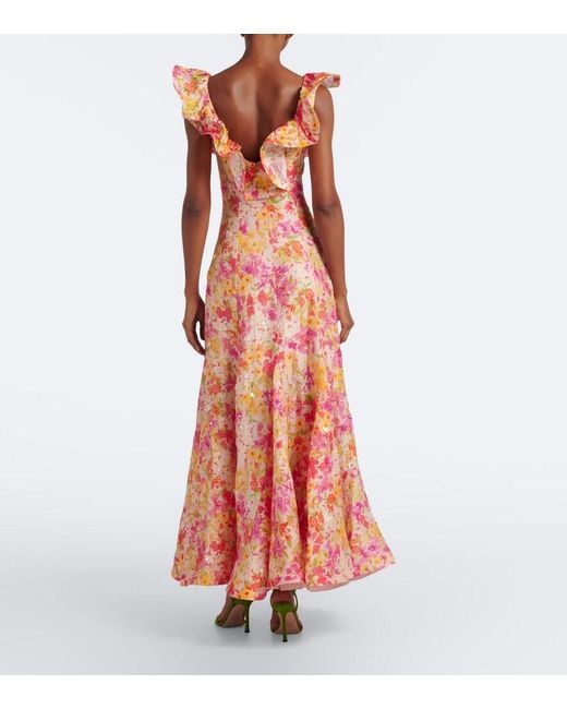 La Fuori Red Genevieve's Floral Embellished Maxi Dress
