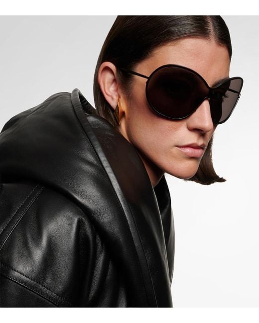 Alaïa Brown Lettering Logo Oversized Sunglasses