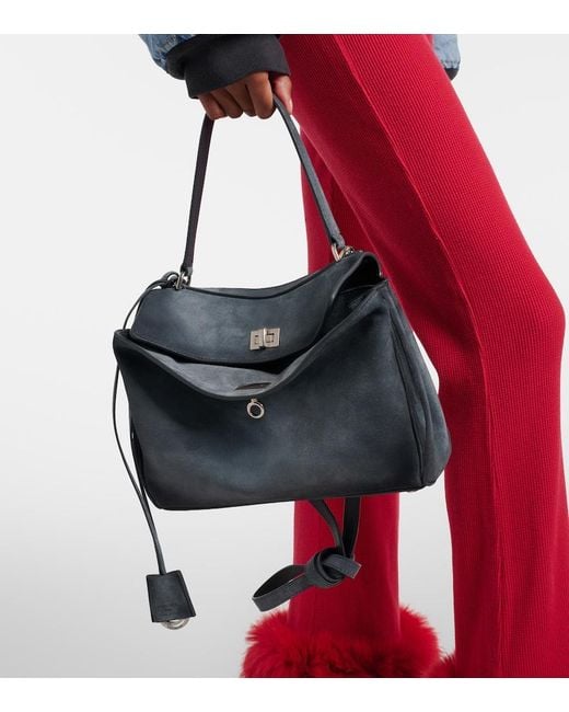 Balenciaga Blue Rodeo Small Suede Shoulder Bag