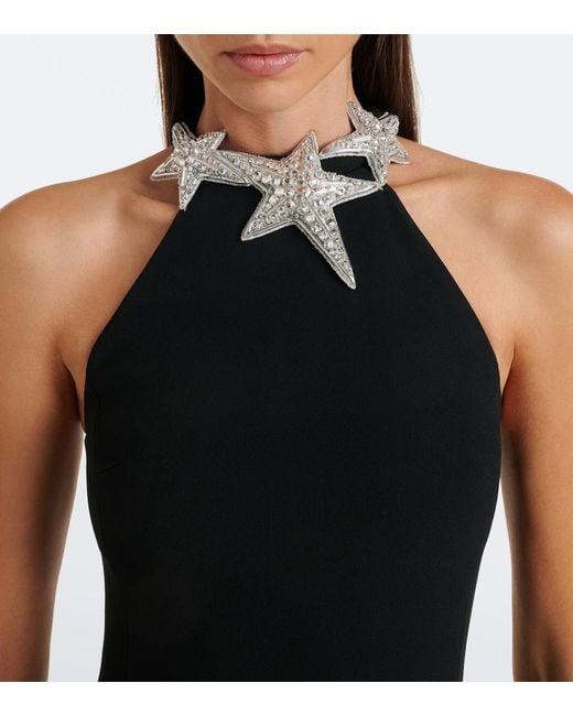 David Koma Black Embellished Halterneck Cady Gown