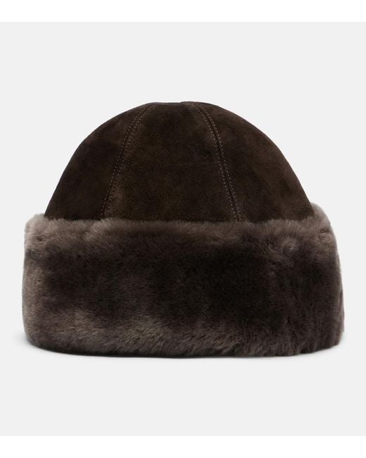 Nour Hammour Brown Toki Suede And Shearling Hat