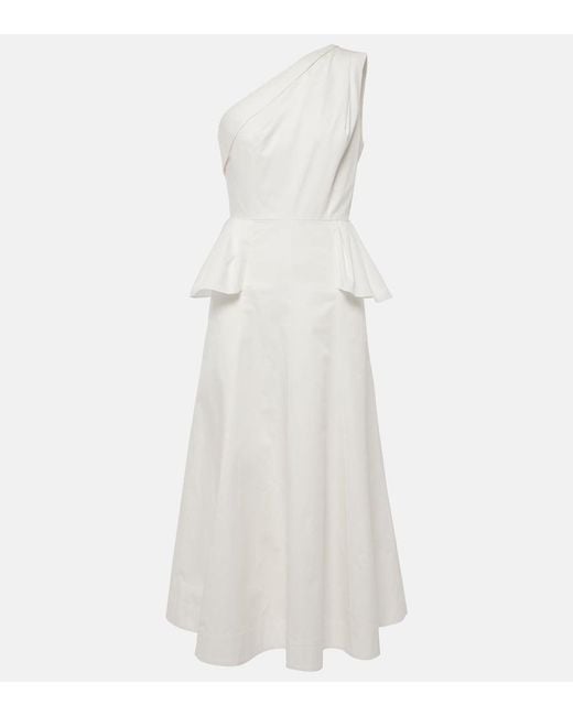 Roland Mouret White One-Shoulder Cotton Poplin Midi Dress
