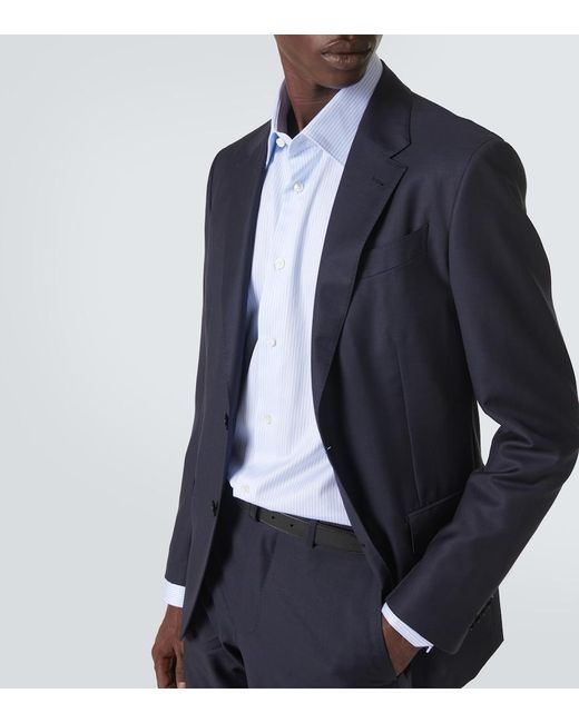 Zegna Blue Trofeo Striped Cotton Shirt for men