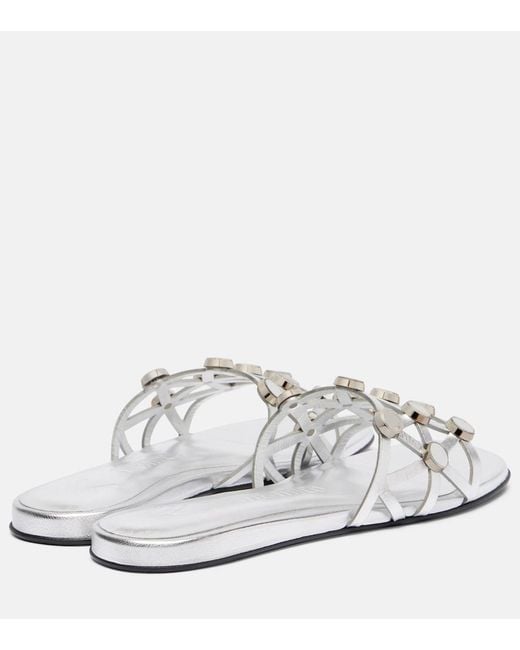 The Attico White Grid Embellished Leather Flat Sandals