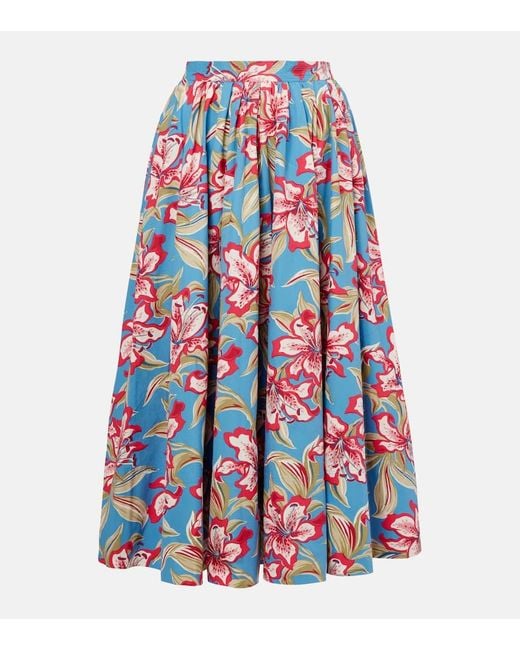 Polo Ralph Lauren White Floral Gathered Cotton Midi Skirt