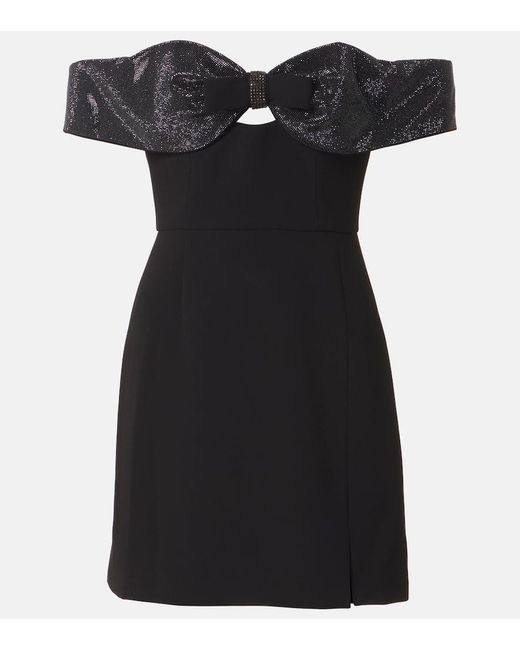 Self-Portrait Black Bow-Detail Off-Shoulder Crepe Minidress