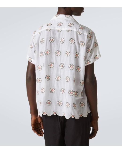 Bode White Floral Aperture Scalloped Cotton Shirt for men