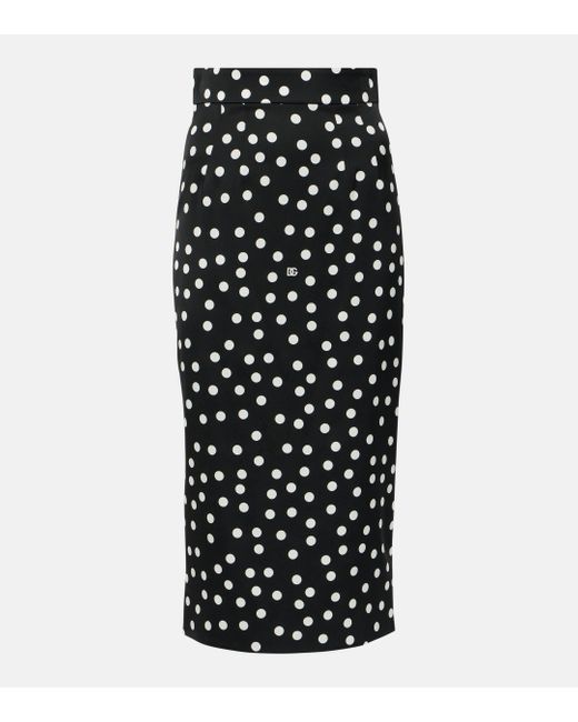 Dolce & Gabbana Black Capri Polka-dot Silk-blend Pencil Skirt