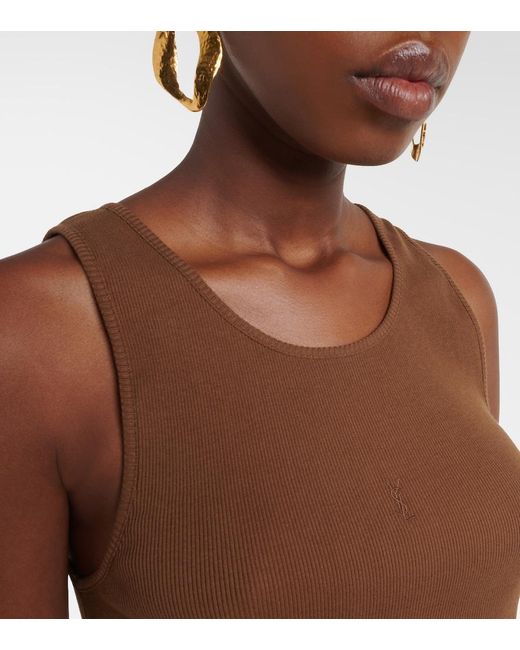 Saint Laurent Brown Cassandre Cotton Jersey Tank Top