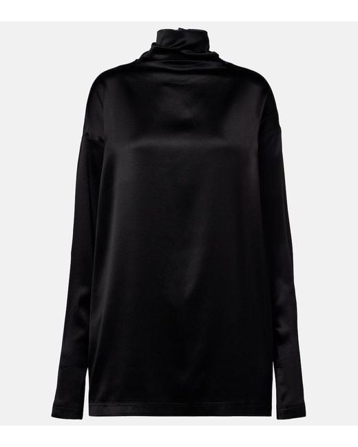 Phoebe Philo Black Silk-Blend Satin Blouse