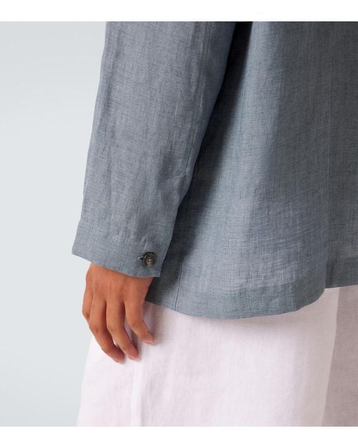 Brioni Blue Linen Overshirt for men