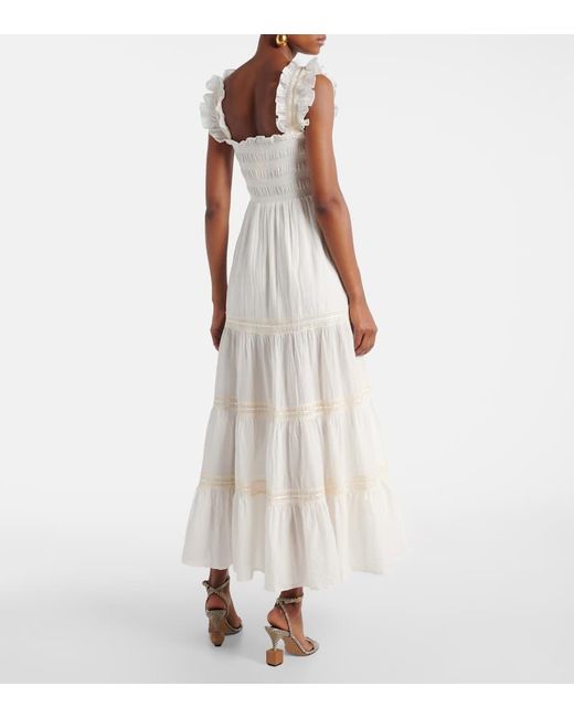 Rixo White Aubrie Tiered Cotton Voile Maxi Dress