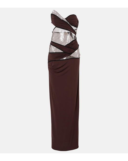Nensi Dojaka Purple Sequined Draped Gown
