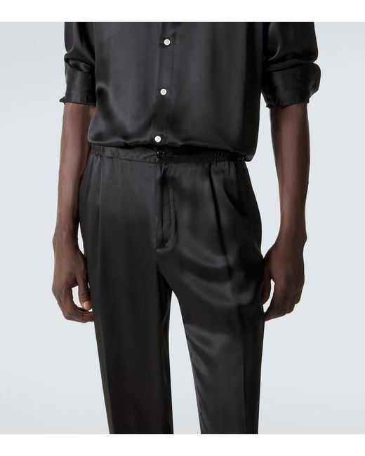 Rubinacci Black Reversible Silk Straight Pants for men