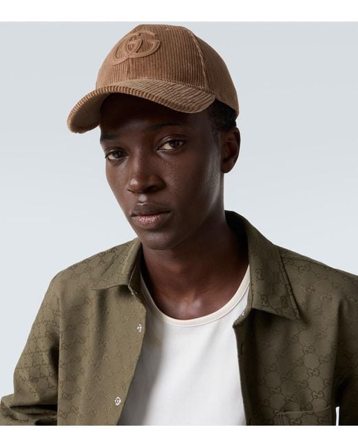 Gucci Brown Double G Cotton Corduroy Baseball Cap for men