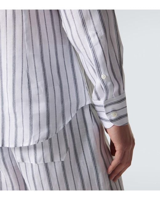 Fedeli White Striped Linen Shirt for men