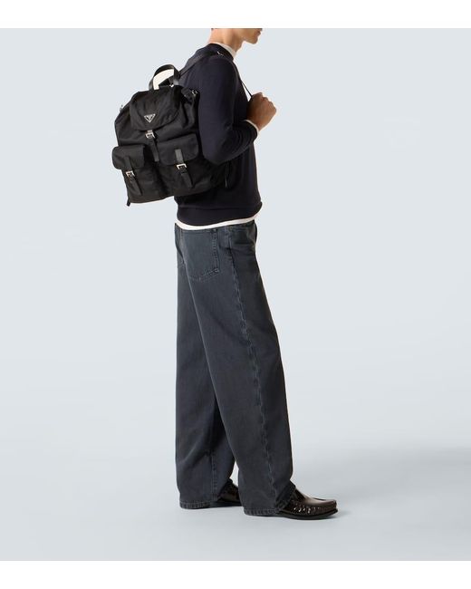 Mochila De Re-Nylon Con Piel Prada de hombre de color Black