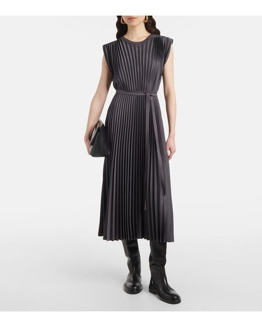 Joseph Black Volta Belted Plisse Satin Midi Dress