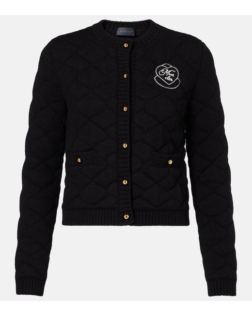 Moncler Black Logo Quilted Wool-Blend Cardigan