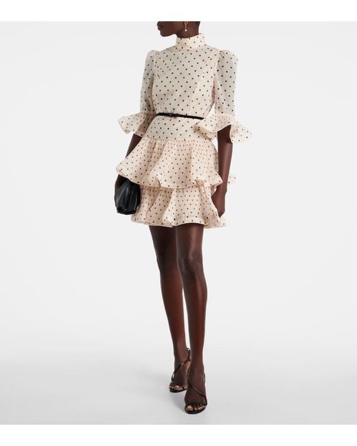 Zimmermann Natural Polka-Dot Ruffled Minidress