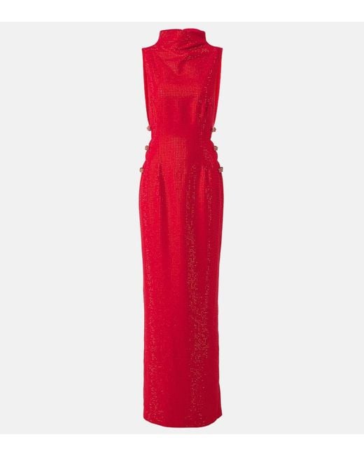 Self-Portrait Red Embellished Cutout Crepe Gown