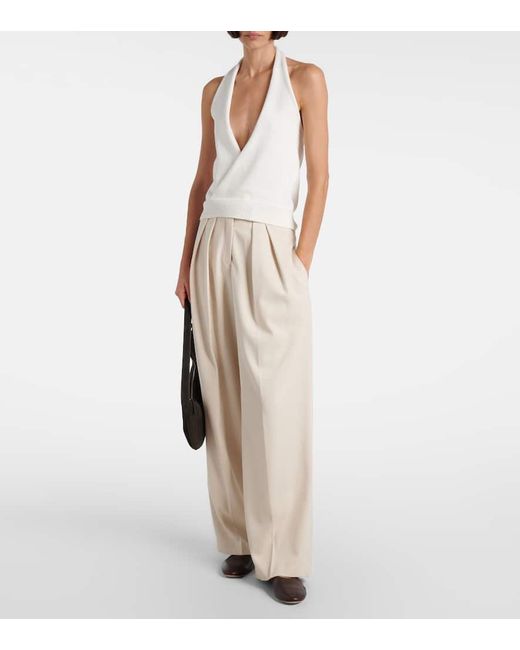 Pantaloni A Gamba Larga A Vita Alta di AYA MUSE in Natural
