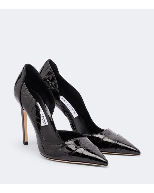 Jimmy Choo Black Brigitte Croc-Effect Patent Leather Pumps