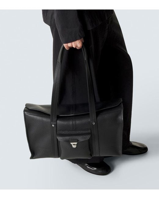 Lemaire Black Soft Gear Leather Tote Bag for men