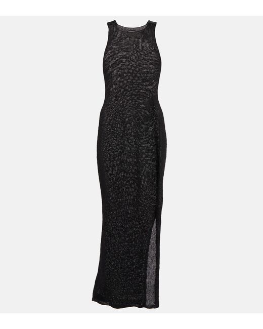 Tom Ford Satin-trimmed Raffia-effect Maxi Dress in Black | Lyst