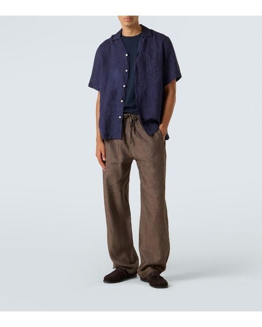 Frescobol Carioca Blue Angelo Linen Shirt for men