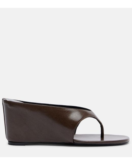Jude Black Yaga Leather Wedge Thong Sandals