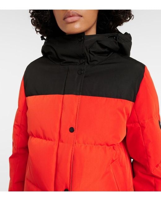 Yves Salomon Red Hooded Ski Down Jacket