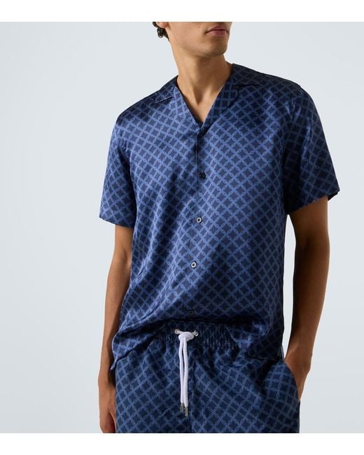 Frescobol Carioca Blue Roberto Silk Bowling Shirt for men