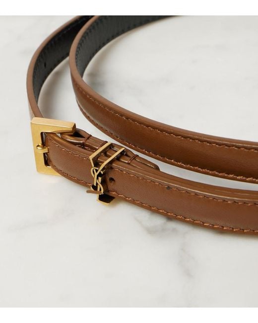 Saint Laurent Brown Cassandre Extra-Slim Leather Belt